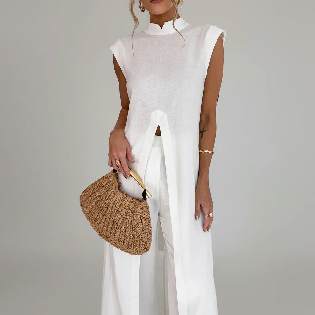 Conjunto Longo Pantalona Plissado Chic Vintage Lenogue