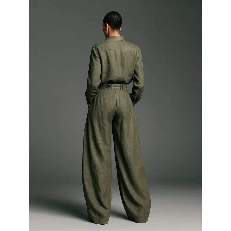 Conjunto Pantalona Camisa Manga Longa Verde Chic Lenogue
