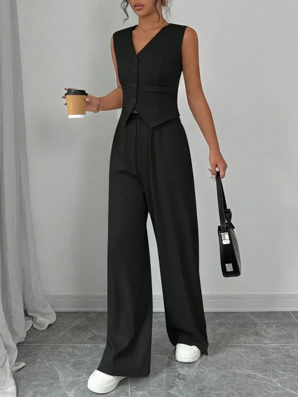 Conjunto Pantalona Colete Botões Alfaiataria élégant Lenogue