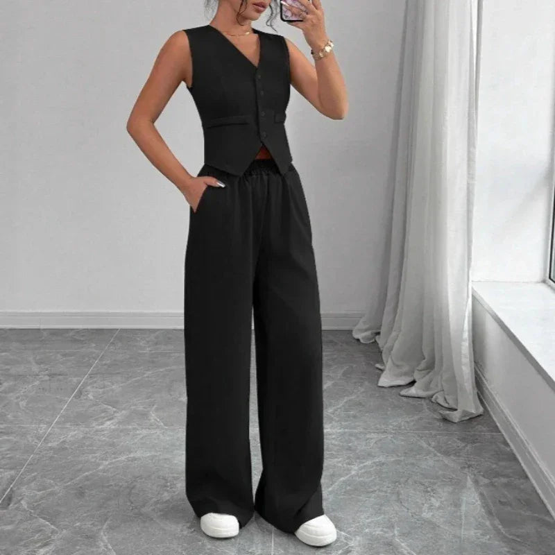 Conjunto Pantalona Colete Botões Alfaiataria élégant Lenogue