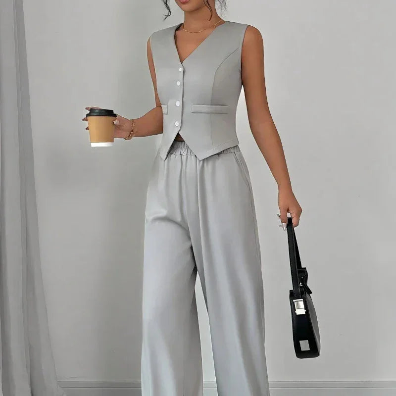 Conjunto Pantalona Colete Botões Alfaiataria élégant Lenogue