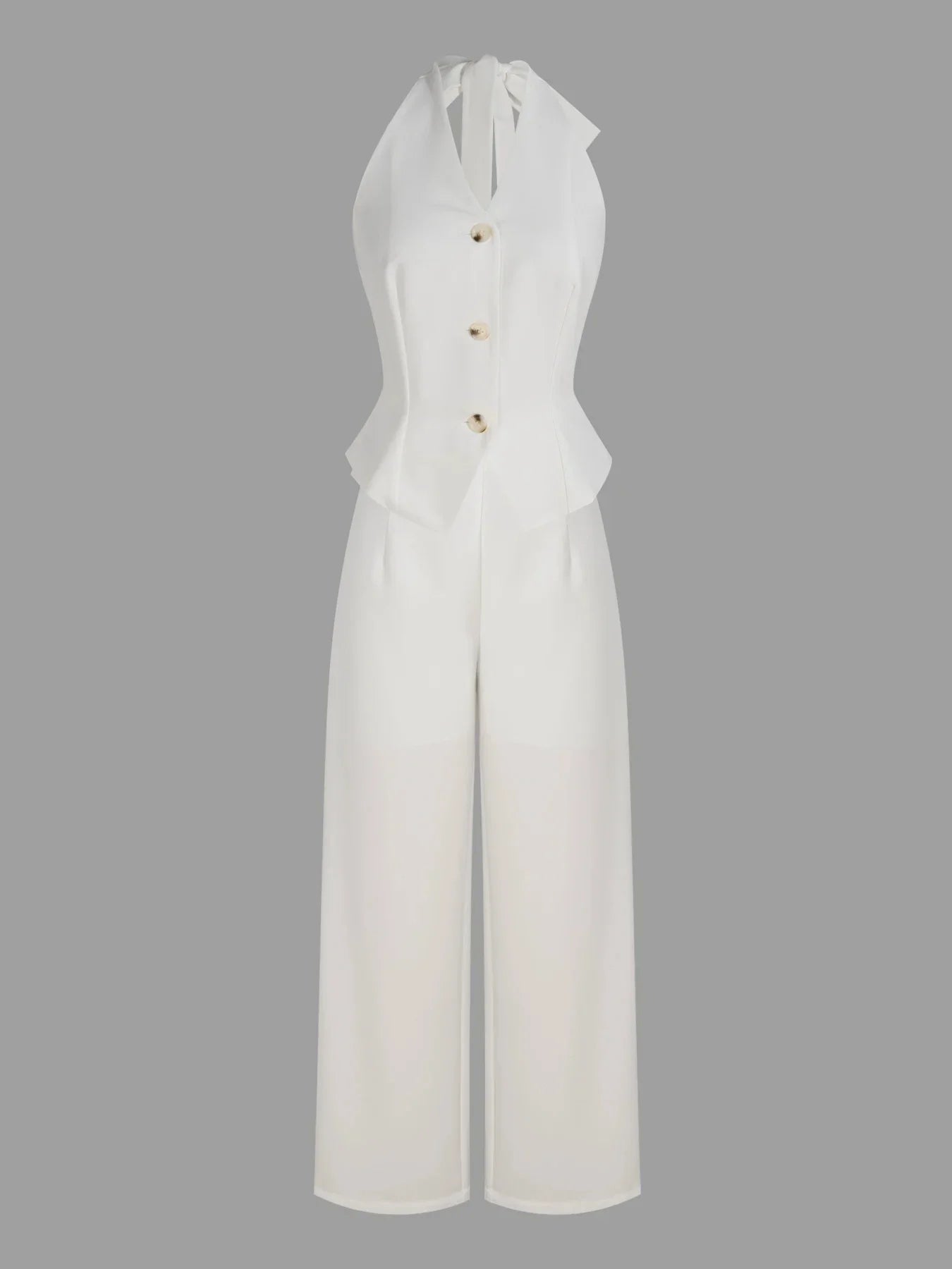 Conjunto Pantalona Wide Leg Halter Decote v Cintura Alta Chic Lenogue