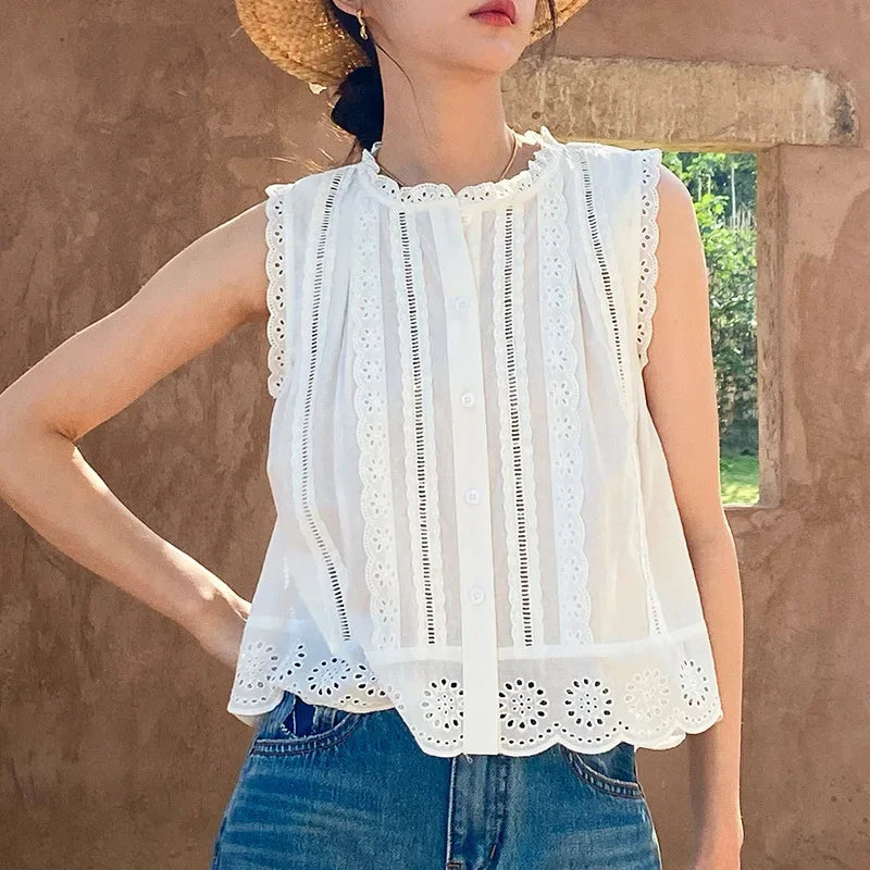 Conjunto Renda Bordada com Blusa e Saia Longa para Viagem Lenogue