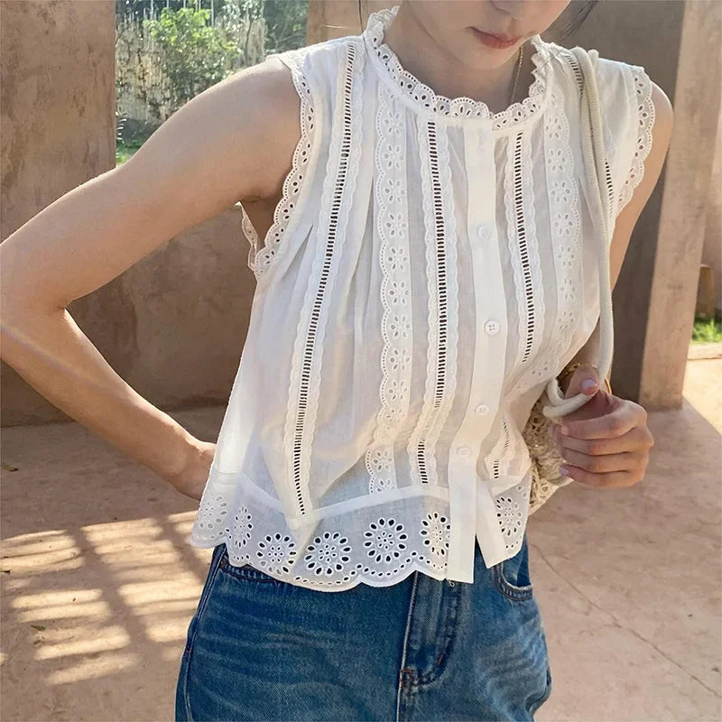 Conjunto Renda Bordada com Blusa e Saia Longa para Viagem Lenogue