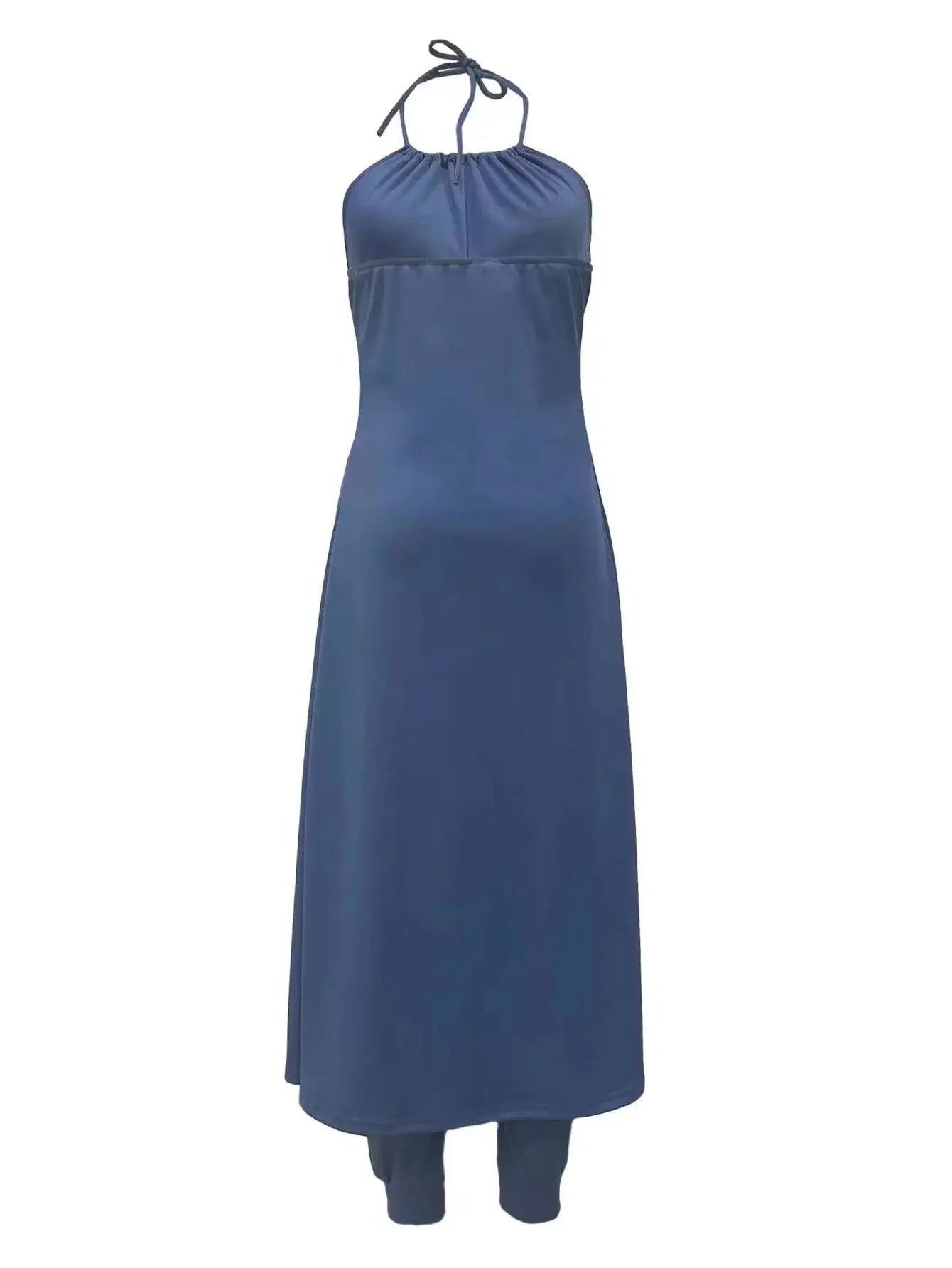 Conjunto Top Halter Alongado e Calça Reta Cintura Alta Lenogue