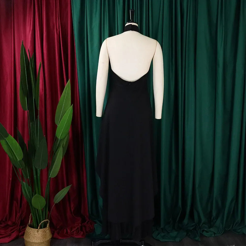 Conjunto Top Halter Costas Nuas e Calça Pantalona Cintura Alta Lenogue