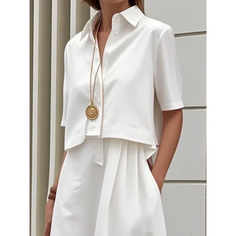 Conjunto Vestido Midi com Camisa de Algodão e Lapela Lenogue