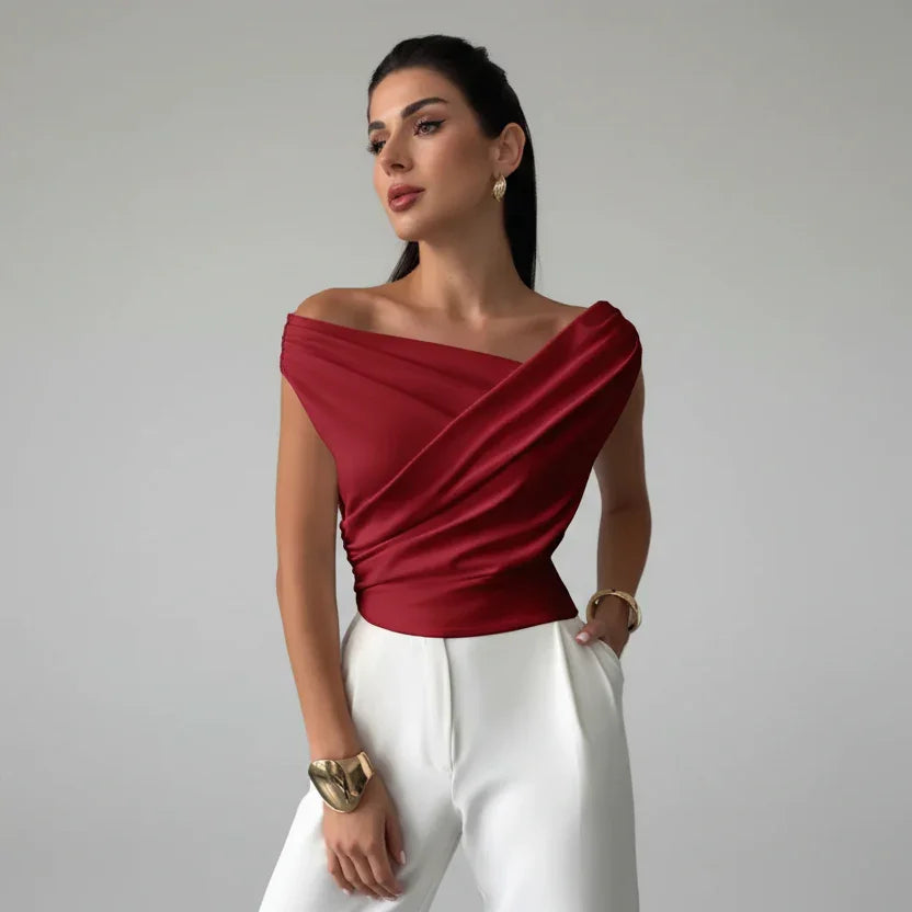 Cropped Assimétrico sem Mangas com Franzido Modelagem Slim Lenogue Vermelho / p