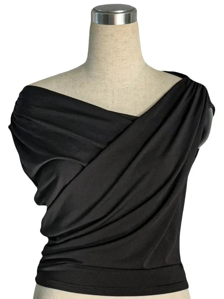 Cropped Assimétrico sem Mangas com Franzido Modelagem Slim Lenogue