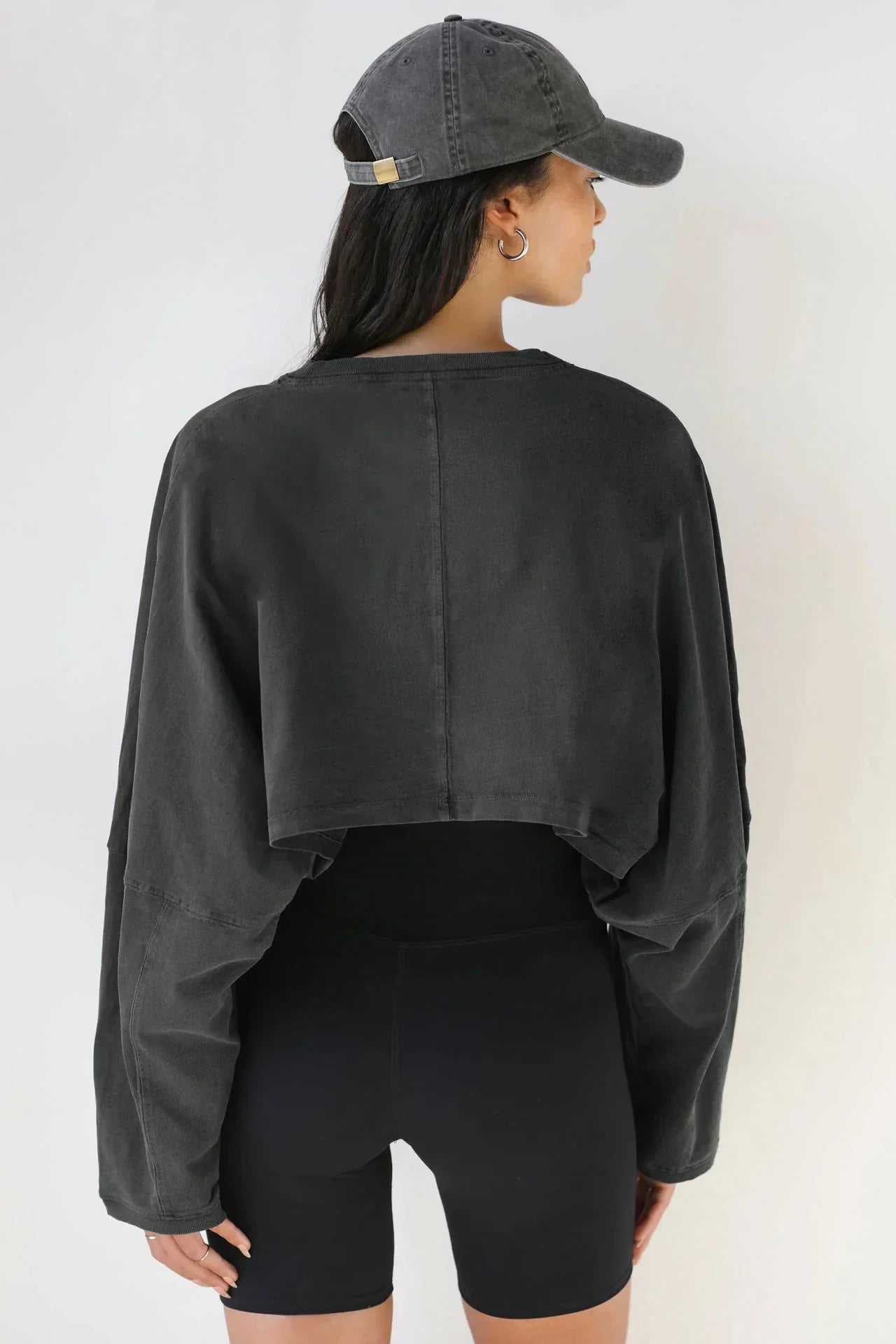 Cropped de Malha Jersey Gola Redonda Manga Longa Lenogue