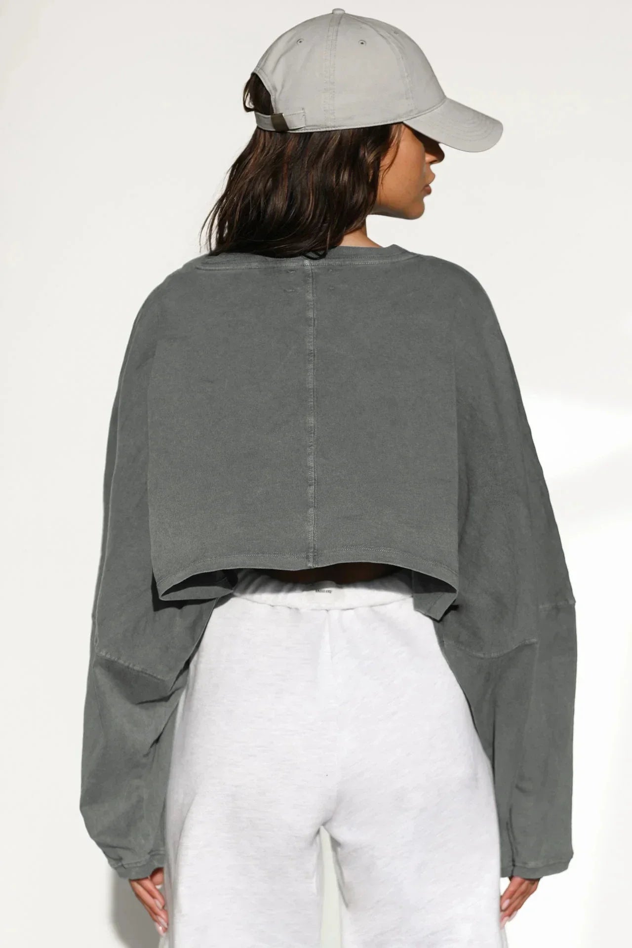 Cropped de Malha Jersey Gola Redonda Manga Longa Lenogue