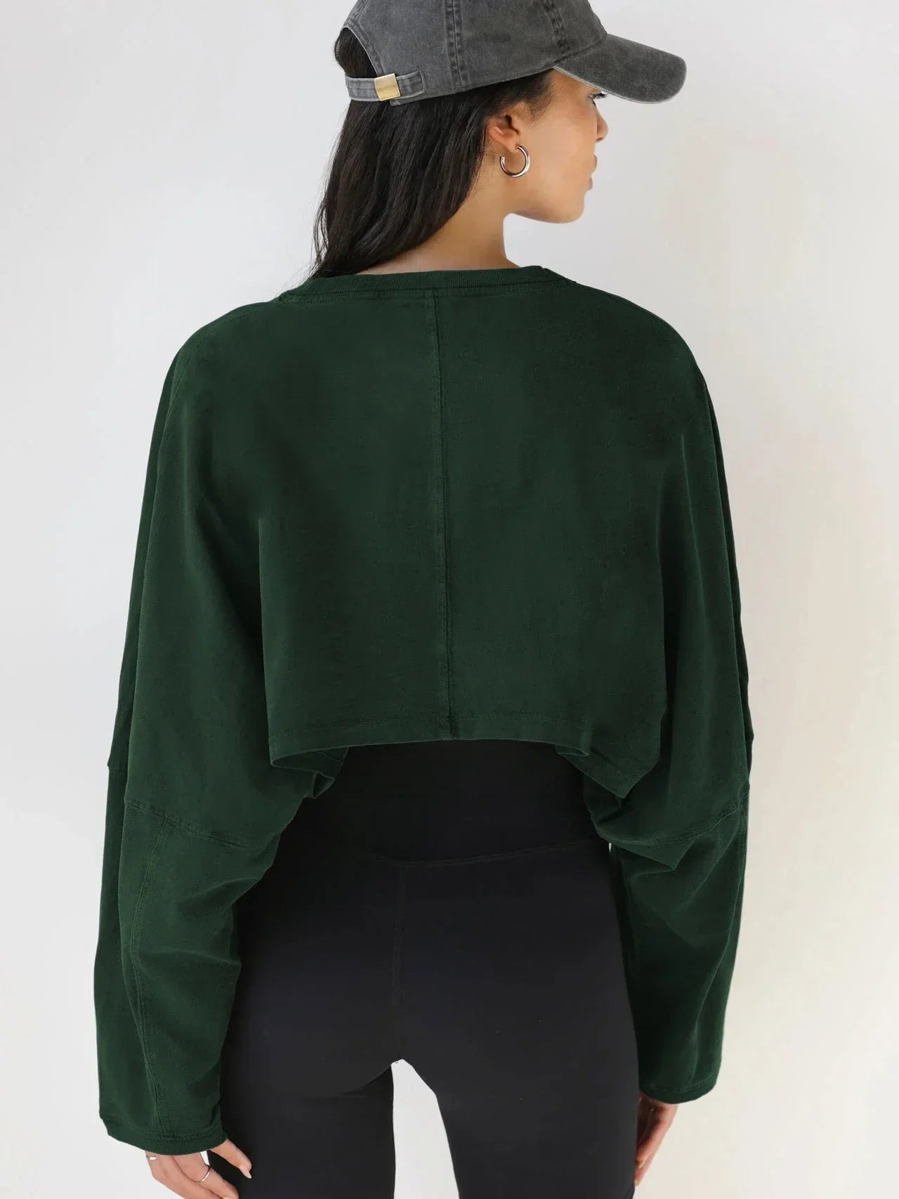 Cropped de Malha Jersey Gola Redonda Manga Longa Lenogue