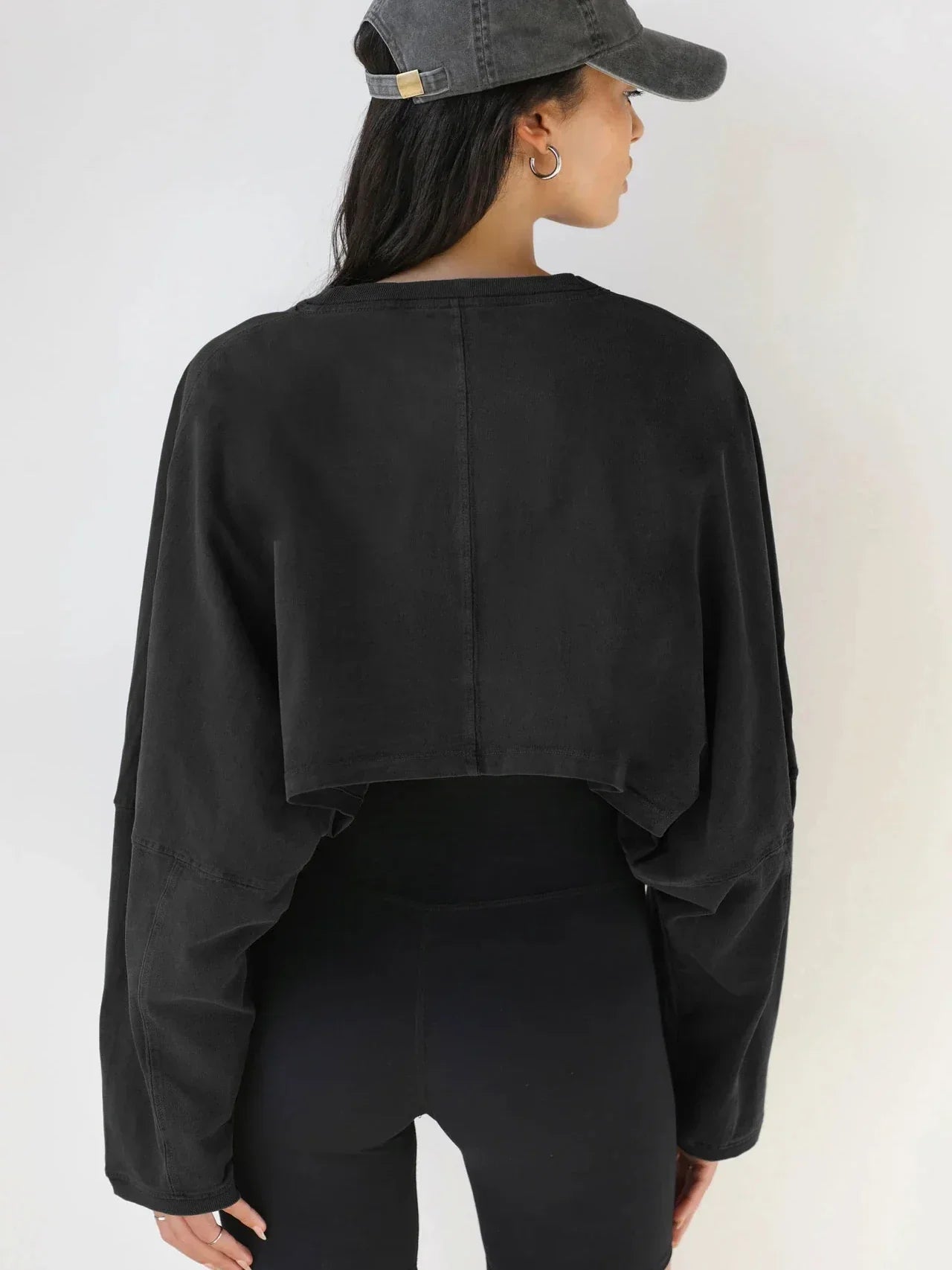 Cropped de Malha Jersey Gola Redonda Manga Longa Lenogue