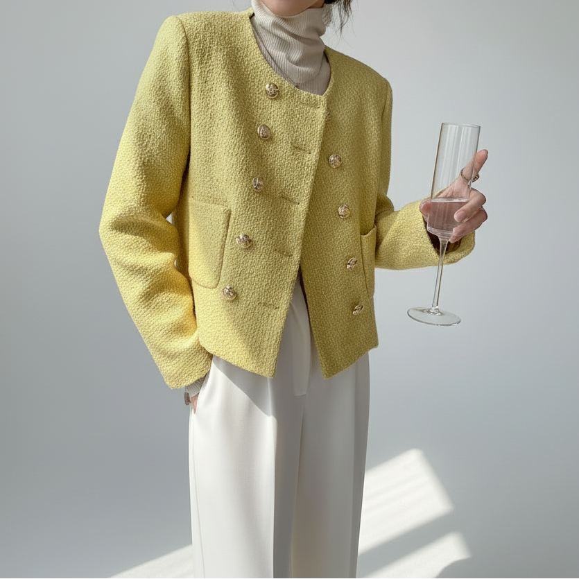 Jaqueta Alfaiataria Transpassada para Escritório Lenogue Amarelo / p