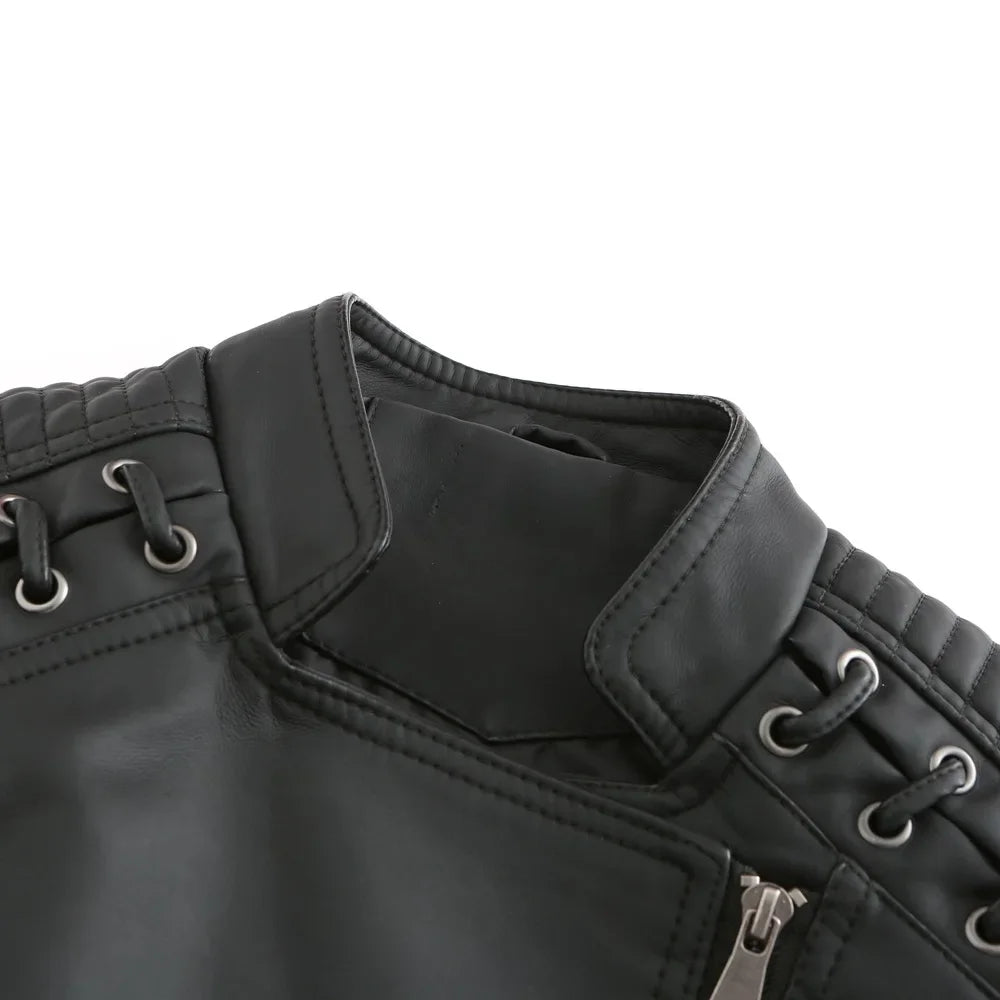 Jaqueta Couro Sintético Moto Biker Gola Alta Slim Chic Lenogue