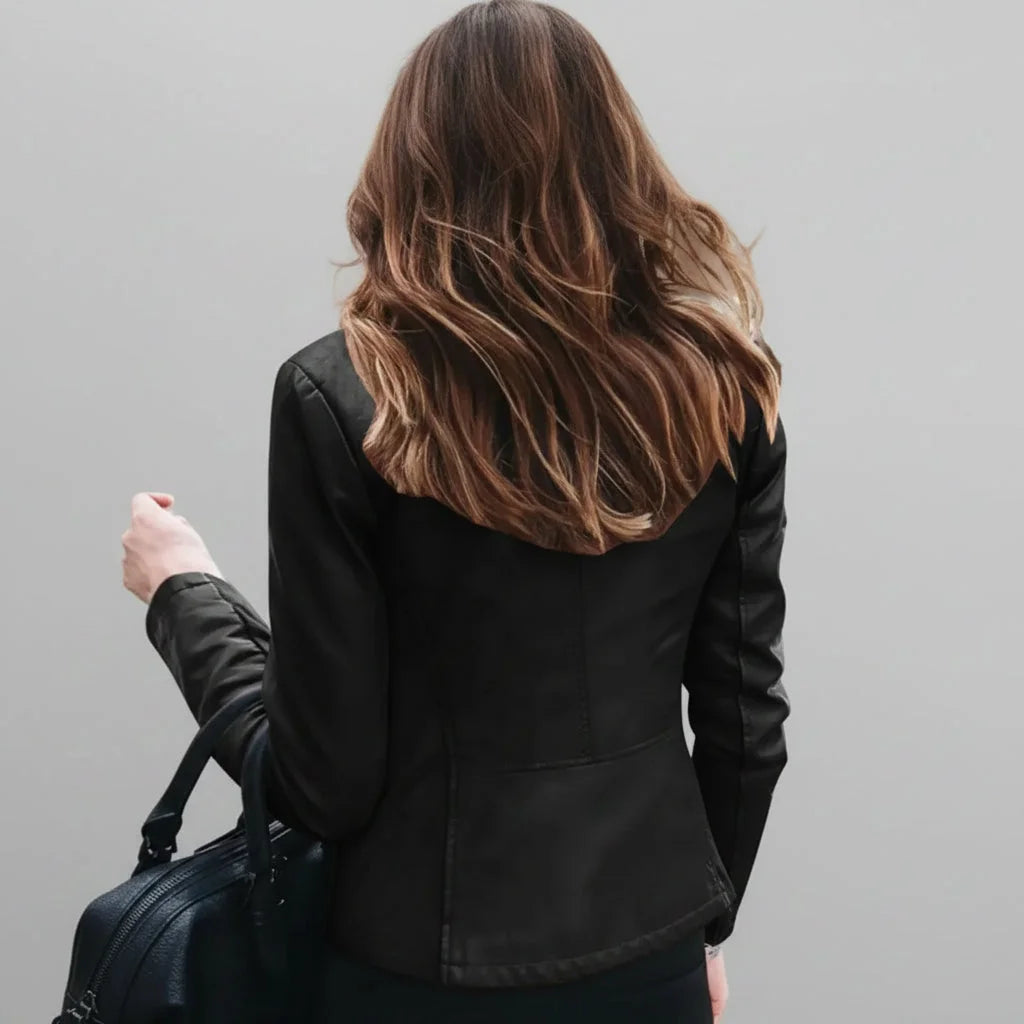Jaqueta Couro Sintético Moto Biker Zipper Slim élégant Lenogue