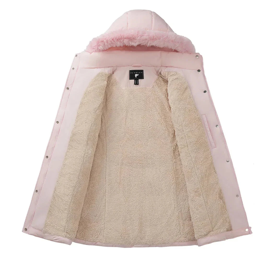 Jaqueta Puffer Longa com Capuz Removível e Sherpa Chic Lenogue