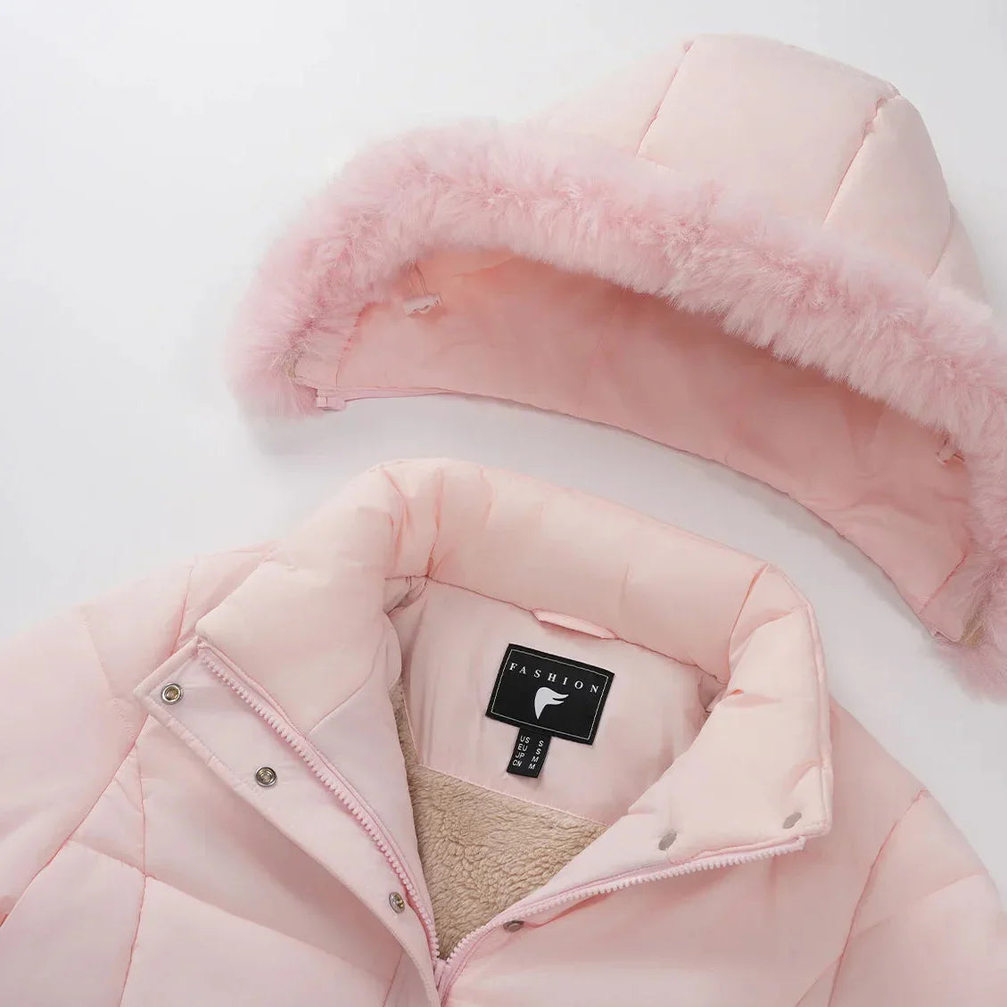 Jaqueta Puffer Longa com Capuz Removível e Sherpa Chic Lenogue