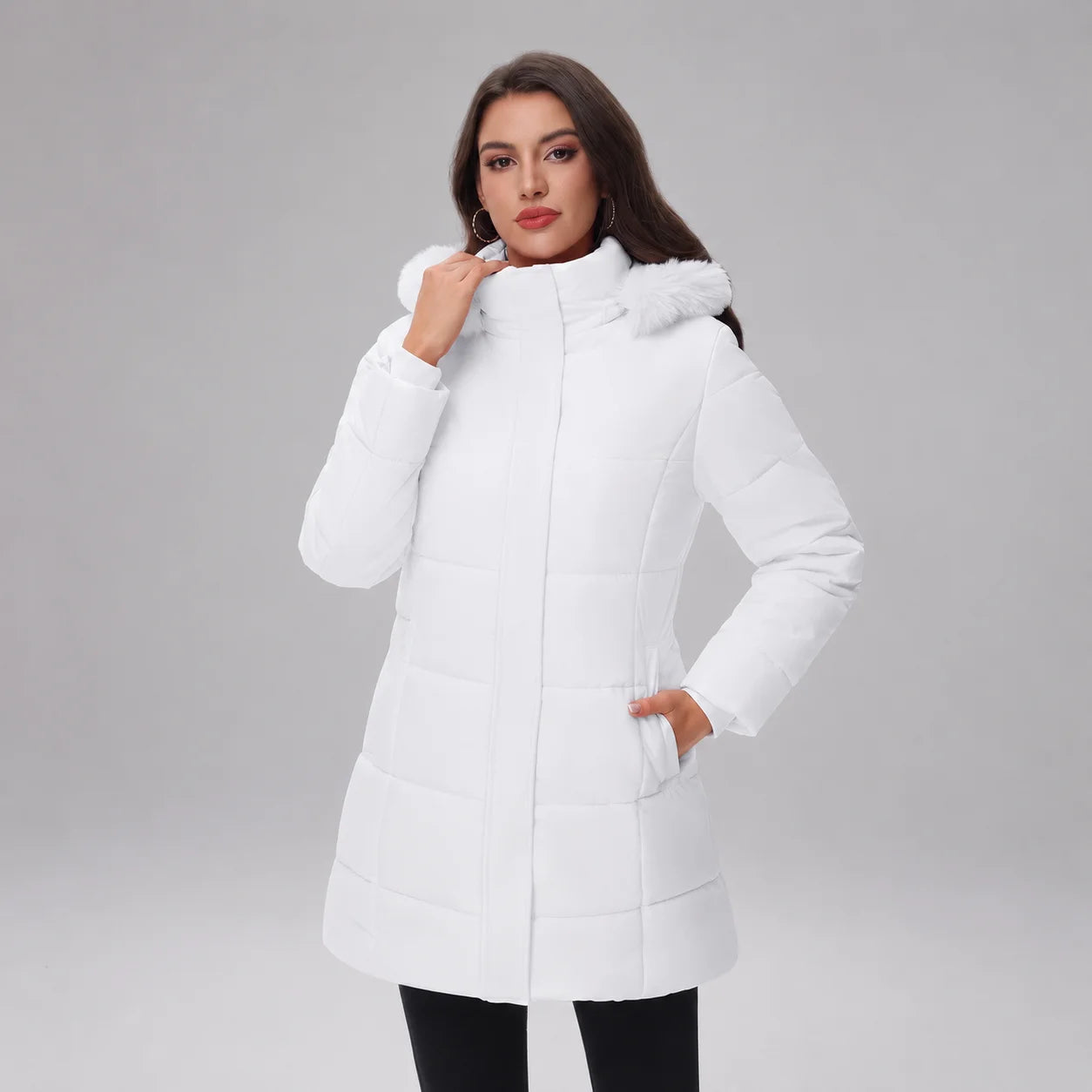 Jaqueta Puffer Longa com Capuz Removível e Sherpa Chic Lenogue