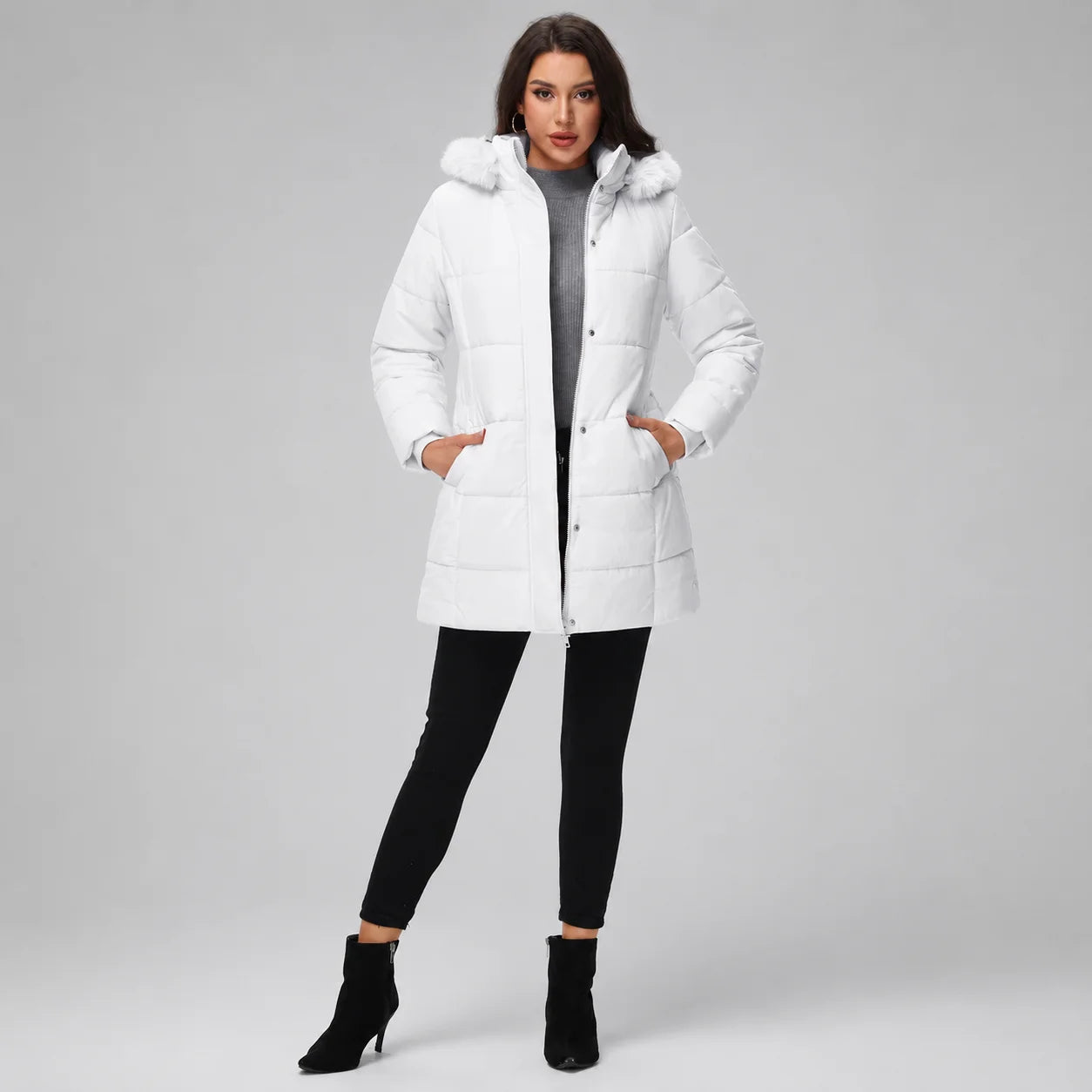 Jaqueta Puffer Longa com Capuz Removível e Sherpa Chic Lenogue