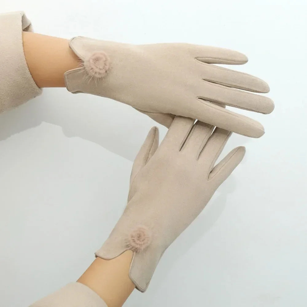 Luvas de Couro Sintético com Suede e Touch Screen Chic Lenogue Branco (off-white)