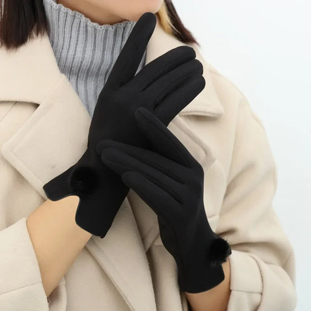 Luvas de Couro Sintético com Suede e Touch Screen Chic Lenogue Preto
