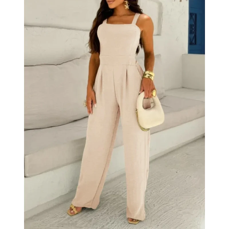 Macacão Elegante com Cintura Marcada para Eventos Lenogue Bege / p