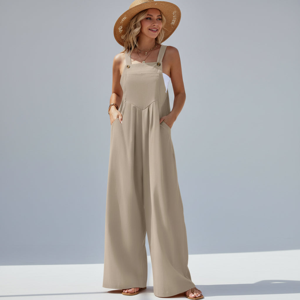 Macacão Estilo étnico Casual Elegante com Perna Larga Lenogue Caqui / p