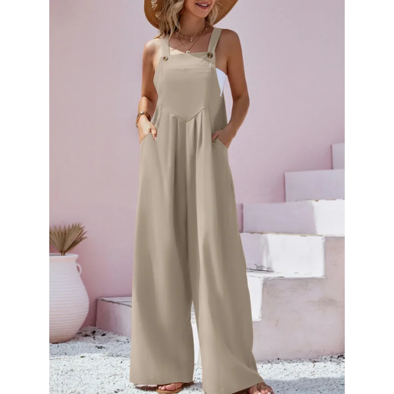 Macacão Estilo étnico Casual Elegante com Perna Larga Lenogue Caqui / p