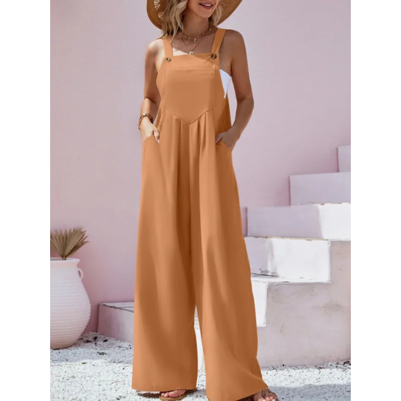 Macacão Estilo étnico Casual Elegante com Perna Larga Lenogue Laranja / p