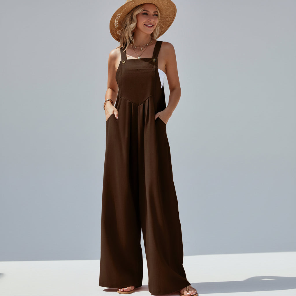 Macacão Estilo étnico Casual Elegante com Perna Larga Lenogue Marrom / p