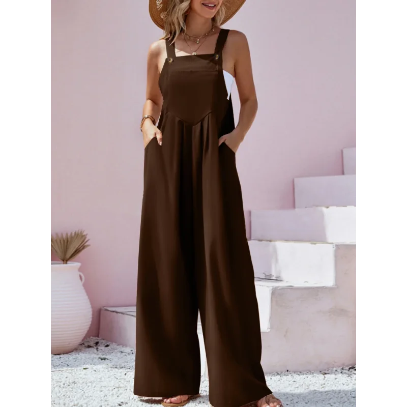 Macacão Estilo étnico Casual Elegante com Perna Larga Lenogue Marrom / p