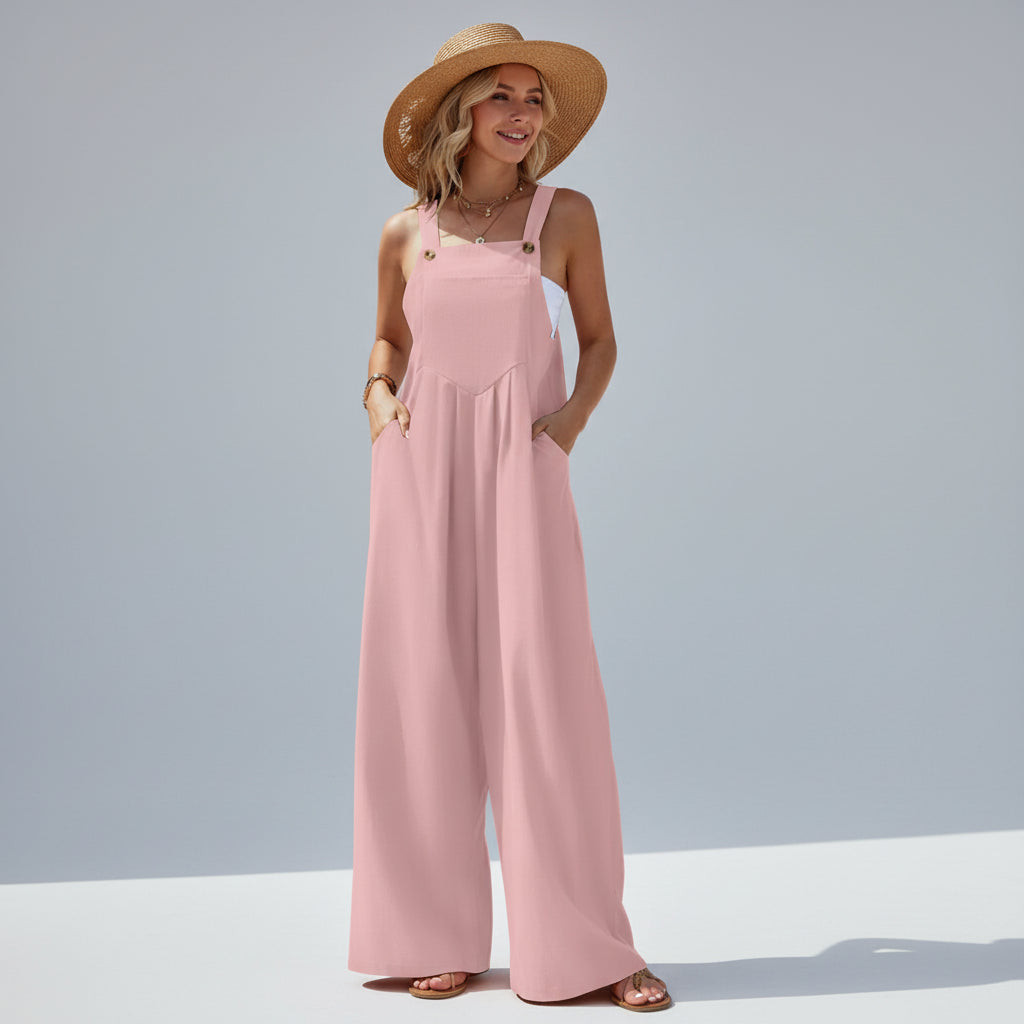 Macacão Estilo étnico Casual Elegante com Perna Larga Lenogue Rosa / p