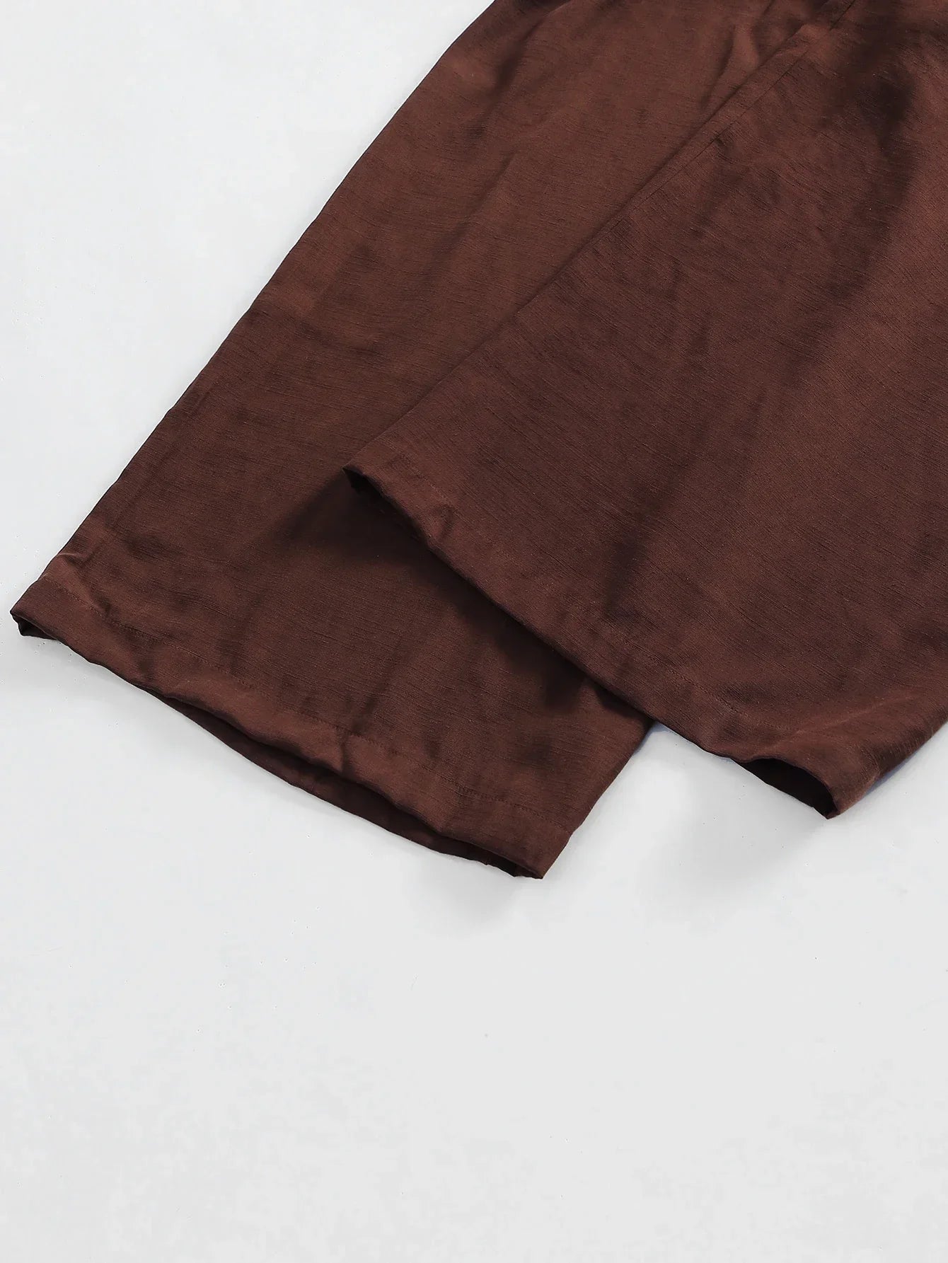 Macacão Longo Linho Halter Wide Leg Amarração Marrom Chic Lenogue