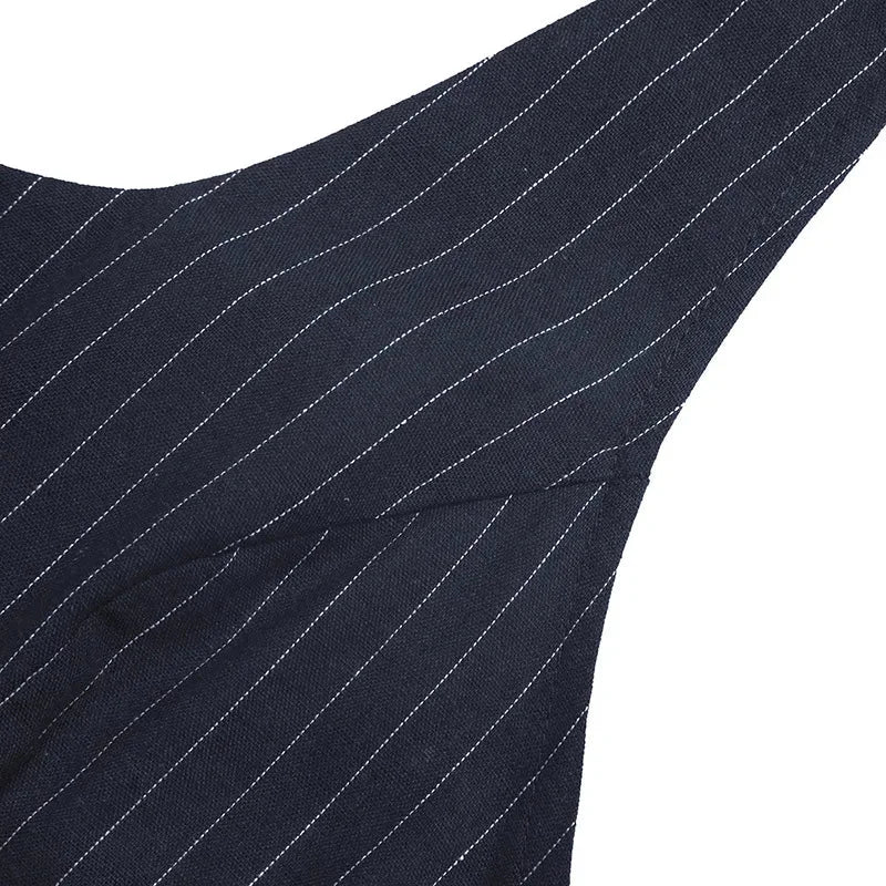 Macacão Longo Listrado Halter Backless Slim Elegante Lenogue