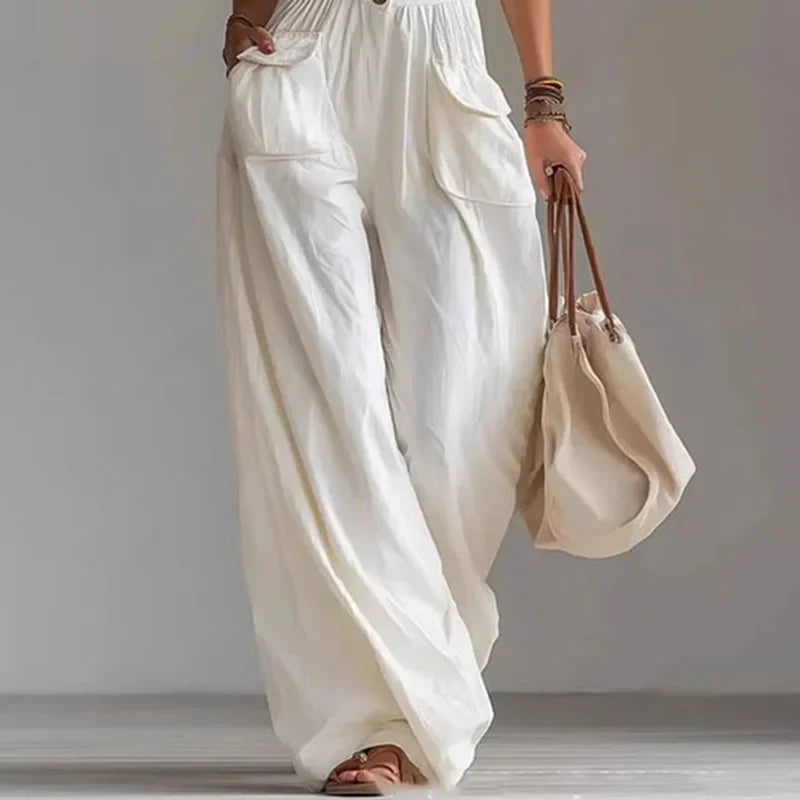 Macacão Longo Wide Leg Decote v Botões Cintura Alta Chic Lenogue