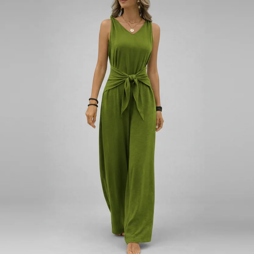 Macacão sem Mangas Decote v Amarração Calça Pantalona Lenogue Verde / p