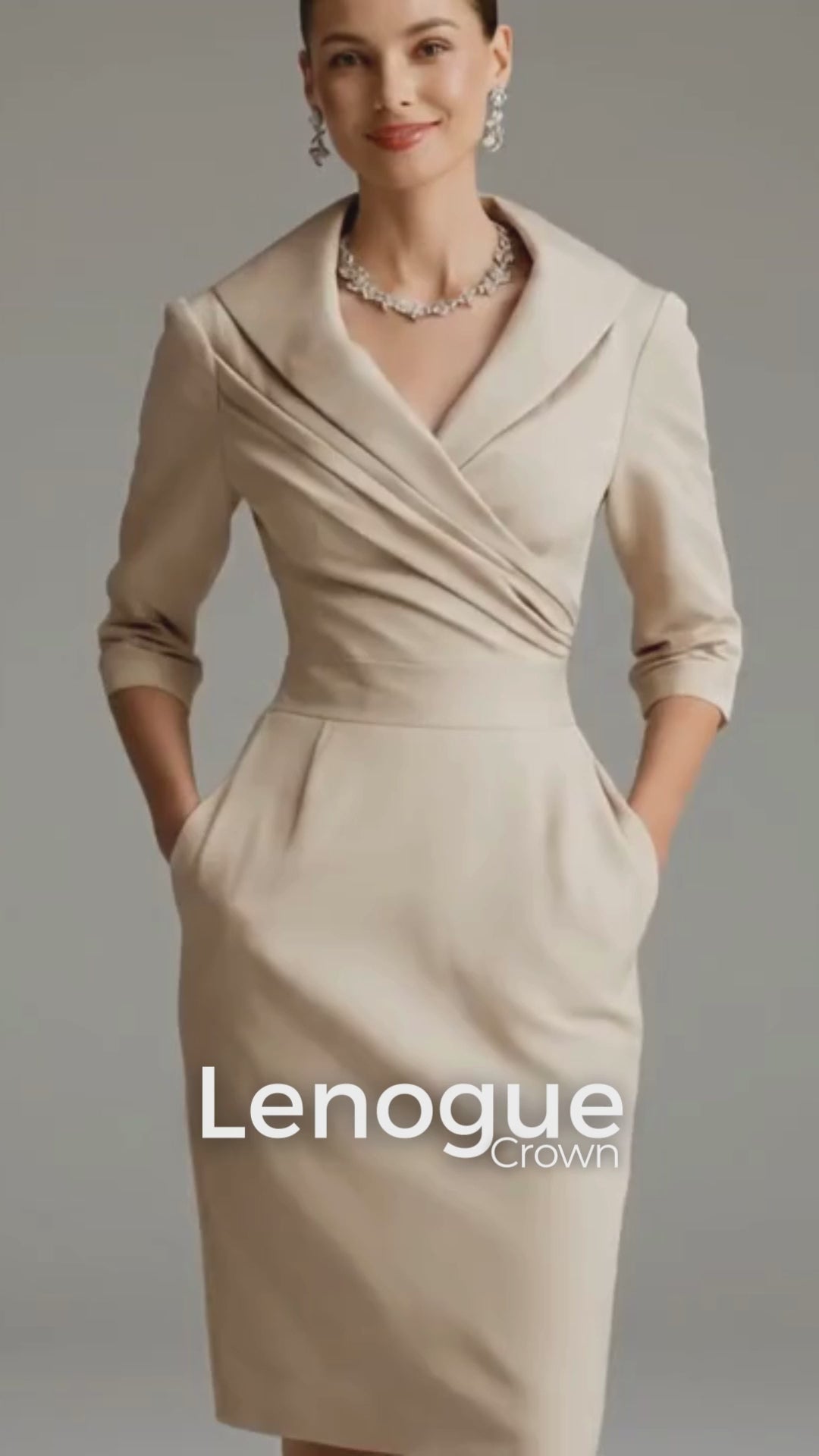 Vestido Midi de Gola Lapela Modelagem Slim Lenogue