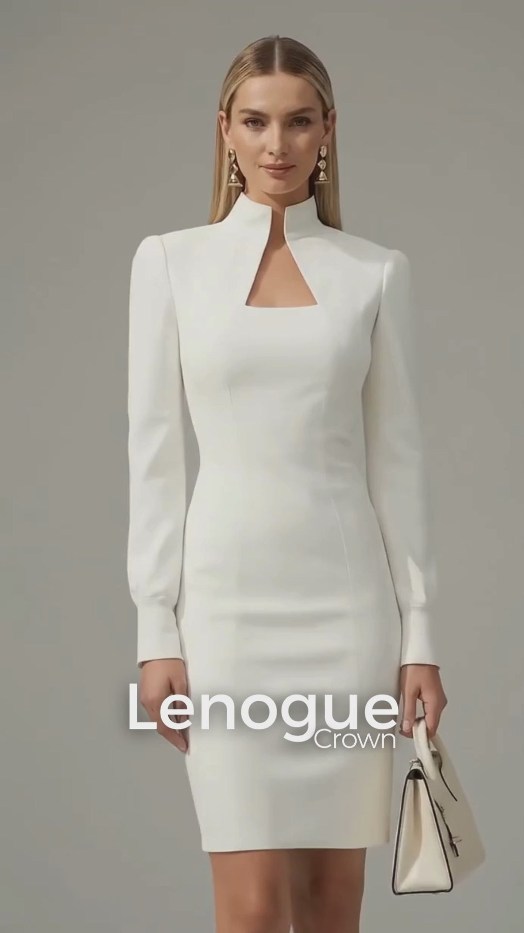 Vestido Midi Tubinho Gola Alta Ombreiras Saia Transpassada Lenogue