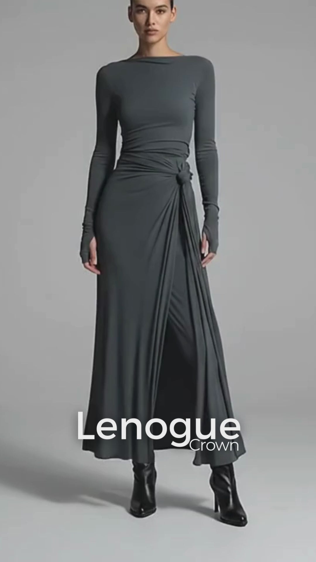 Vestido Longo Patchwork Gola Redonda Manga Longa Lenogue