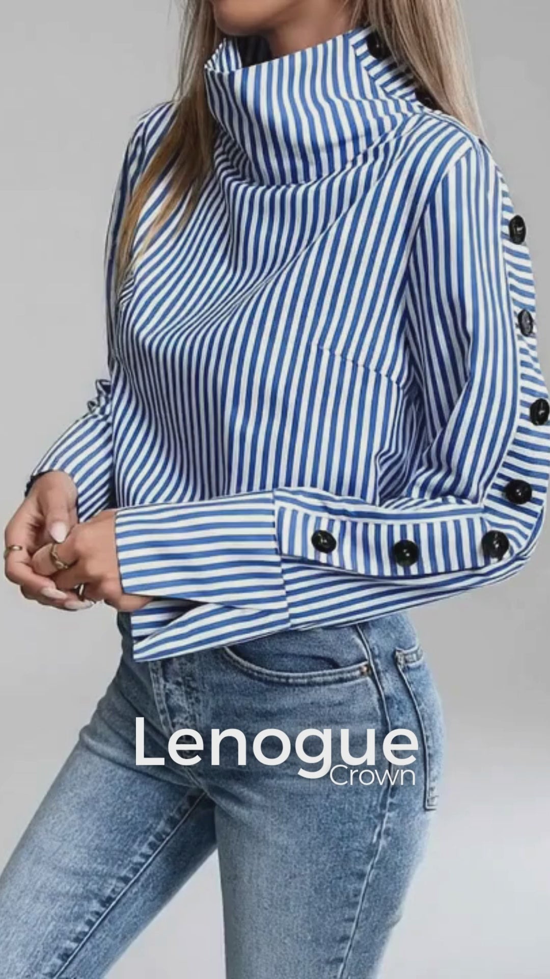 Blusa de Poliéster Listrada com Gola Alta Lenogue