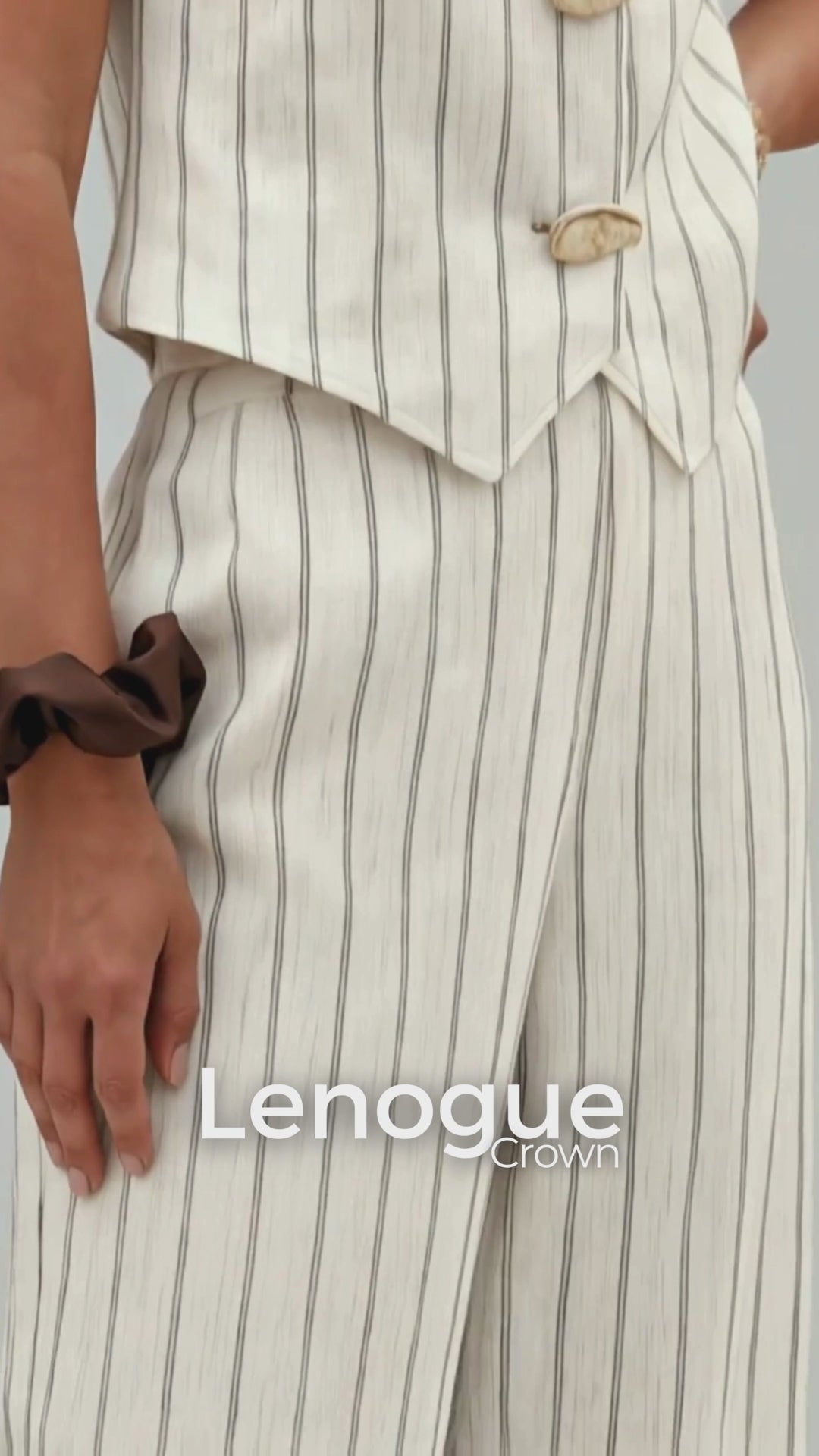 Conjunto de Colete e Pantalona Listrada Decote v élégant Lenogue