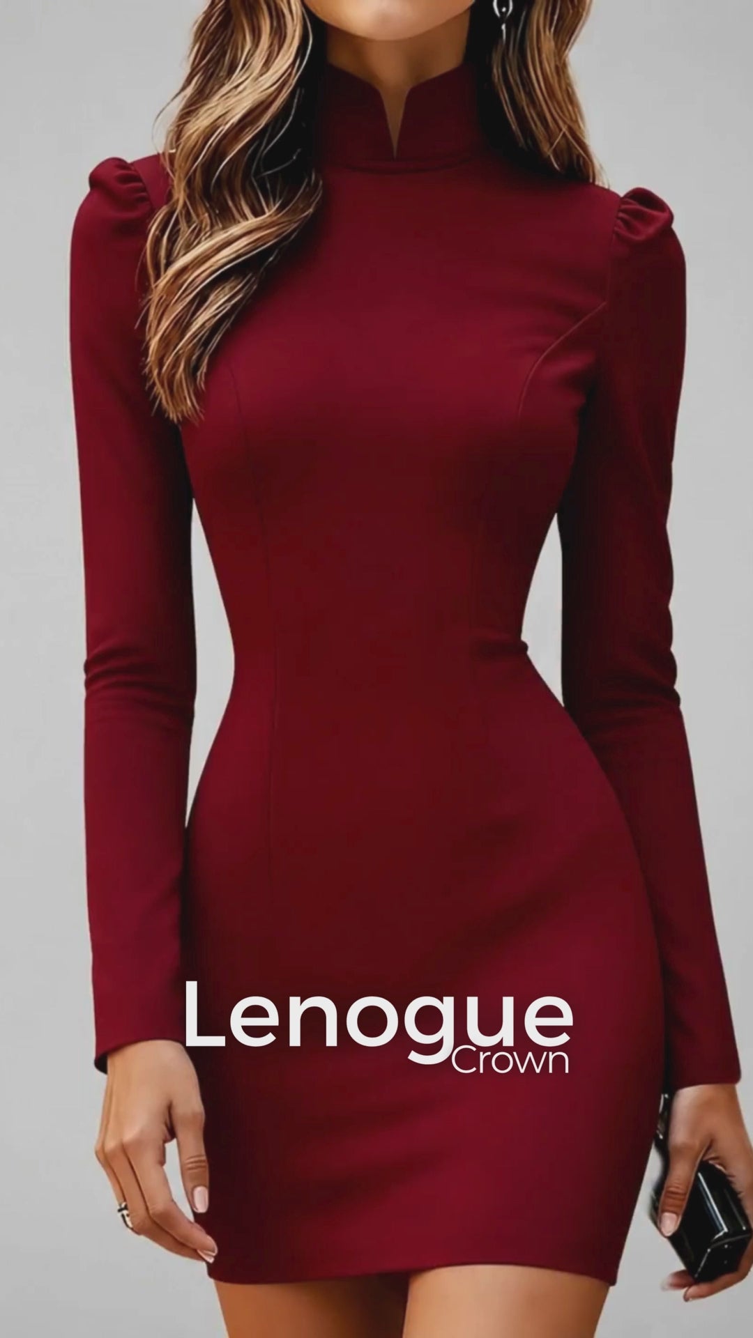 Vestido Curto Decote v com Manga Bufante Sheath Chic Lenogue