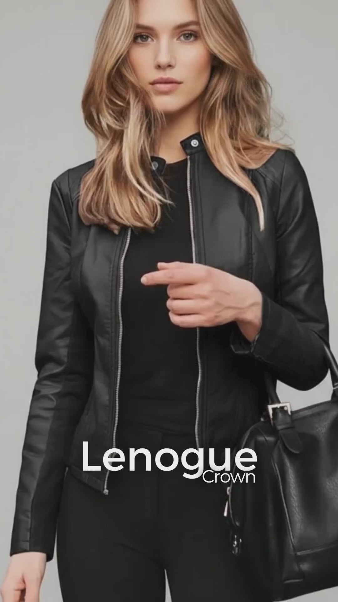 Jaqueta Couro Sintético Moto Biker Zipper Slim élégant Lenogue