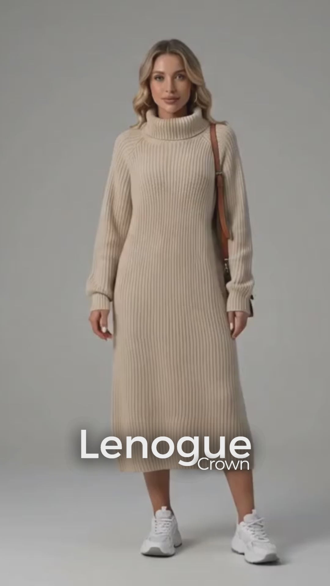 Vestido Midi de Tricot Gola Alta com Manga Longa Solto Allure Lenogue