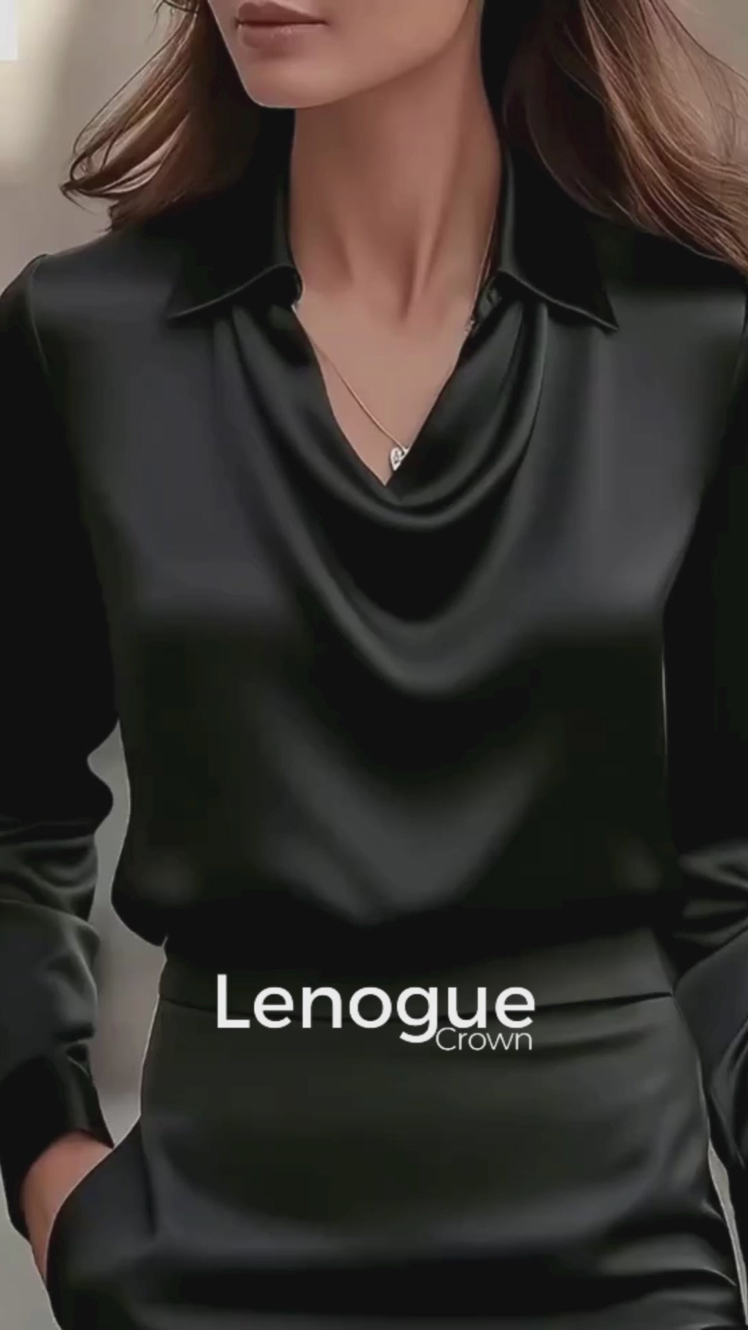 Blusa de Cetim Gola Camiseira Decote Drapeado Lenogue