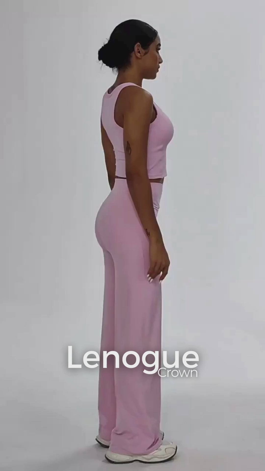 Calça Esportiva de Malha Tecnológica Cintura Alta Wide Leg Lenogue