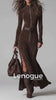 Vestido Longo Tricot Gola Redonda Zíper e Fenda Lenogue