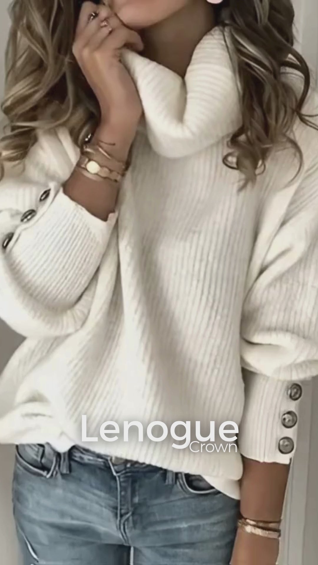 Blusa de Tricot Gola Alta com Botões Lenogue