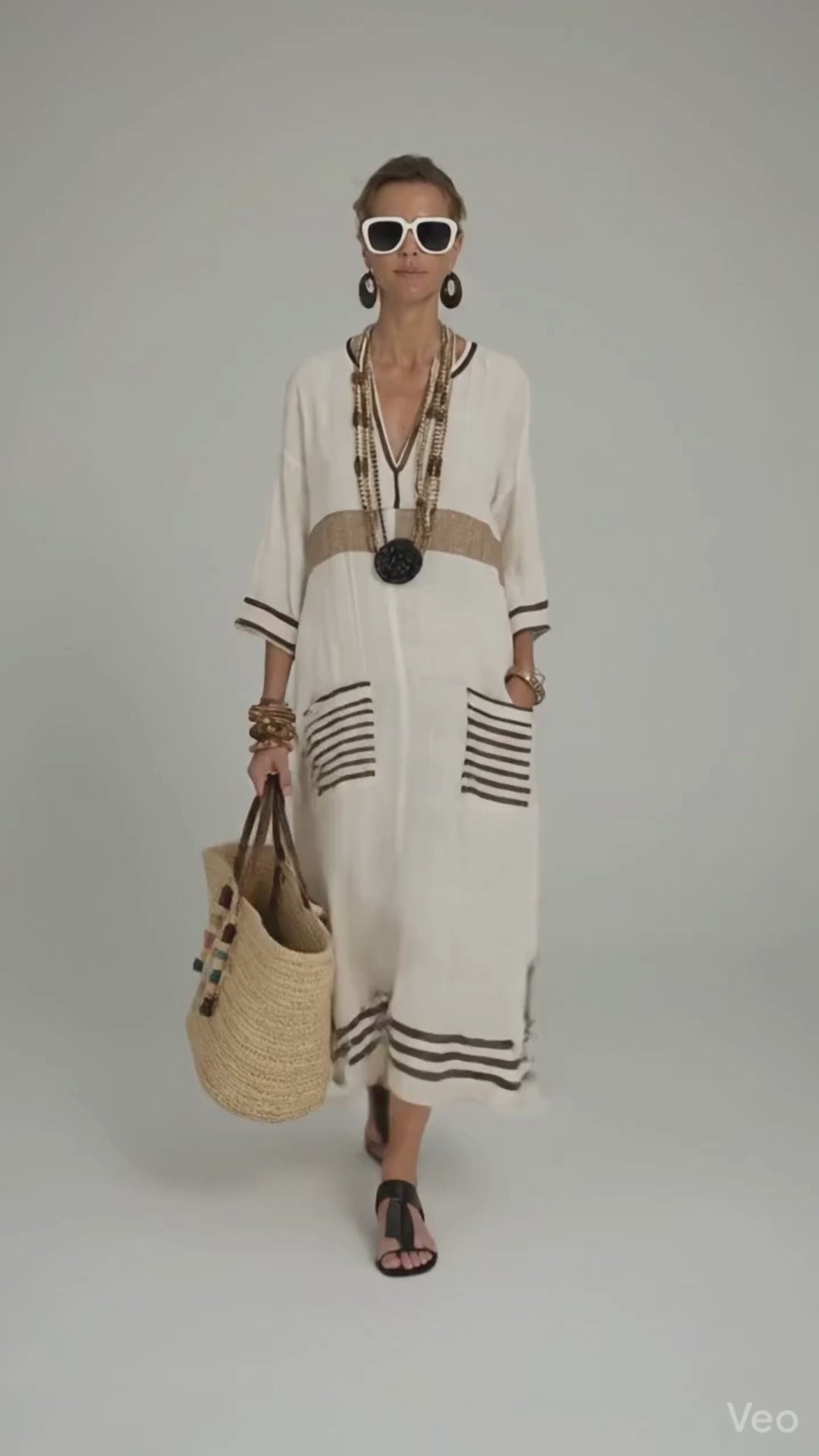 Vestido Midi de Malha com Estampa Listrada Lenogue